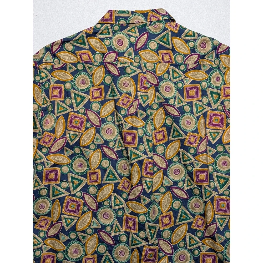 Claiborne Mens Short Sleeve‎ Button Down Shirt Geometric Print Blue Size M